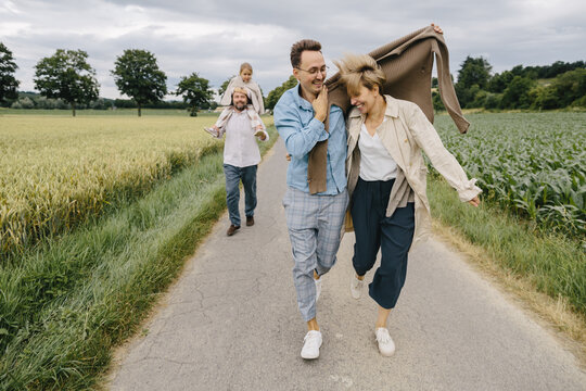 Family on country road