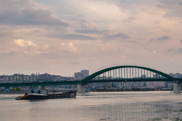 Fototapeta na wymiar Old Railway Bridge over river Sava in Belgrade, Serbia