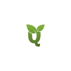  Letter Q With green Leaf Symbol Logo
