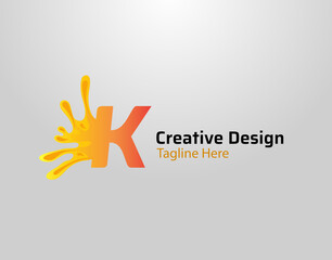 Letter K Splash Logo Icon. Initial K with orange splash and drops Design