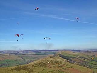 Paragliders at Mam Tor, Derbyshire Peak District	