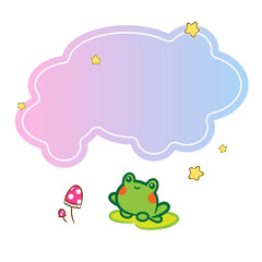 Vector cartoon elements for design. Cute frog, cloud, stars and mushrooms element