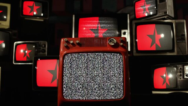 Red Black Star Flag and Vintage Televisions,  symbolizing the Coexistence of Anarchist and Socialist ideals.