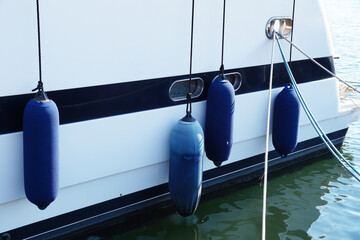 mooring fender on board the yacht close up