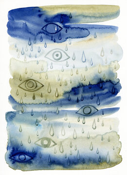 Eyes and rain abstract watercolor