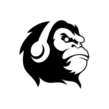 Simple Icon headphone Gorilla King Kong Monkey Face logo vector illustration 