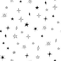 Stars seamless pattern design hand-drawn. Space, universe - fabric wrapping, textile, wallpaper, apparel design.