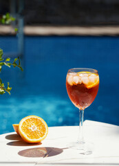 Summer refreshing alcoholic cocktail - Aperol Spritz. Popular Italian drink
