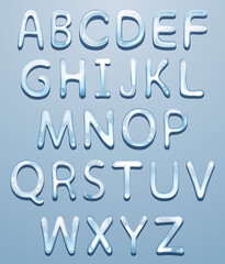 Vector water-ice font aplhabet.