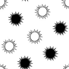 Sun vector seamless pattern design hand-drawn. Space, universe, sun - fabric wrapping, textile, wallpaper, apparel design.