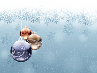 Vector christmas card with snow and bubbles.
