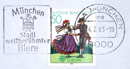 Briefmarken stamps vintage retro alt old gestempelt used post letter mail brief München Slogan...