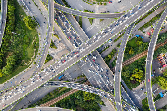 Top view over the highway, expressway and motorway