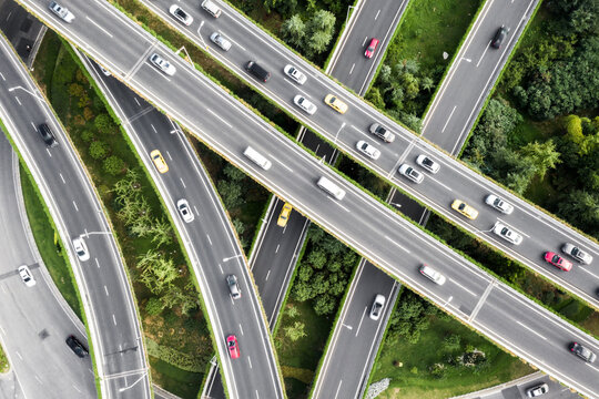 Top view over the highway, expressway and motorway