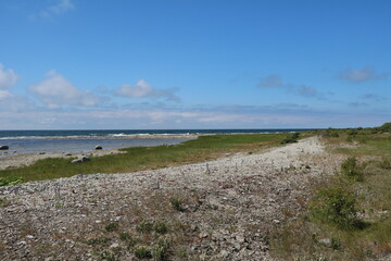 Fototapeta na wymiar Holmhällars raukfält at Gotland island, Sweden