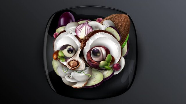 Art composition of vegetables on a plate.