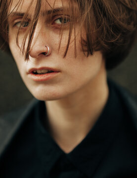 Closeup of androgyne woman