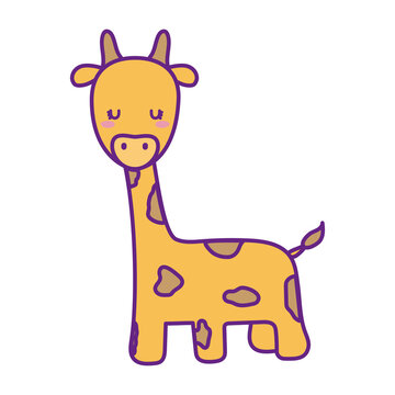 Cute giraffe cartoon line and fill style icon design, Animal zoo life nature and character theme Vector illustration