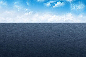 Seascape illustration with cloudy sky and blue water.