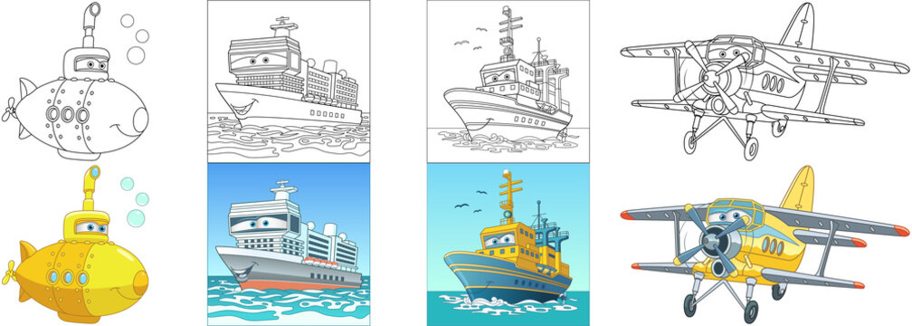 Coloring pages for kids. Colorful ships collection.