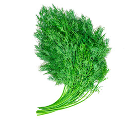 Dill. Fresh dill isolated on a white background. Top view. Flat lay.