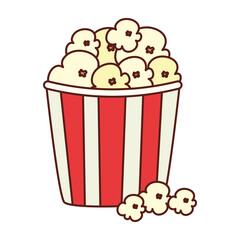 popcorn in red and white stripes package, on white background