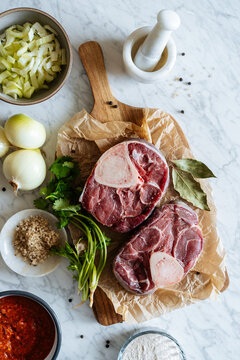 Raw food placed on marble table
