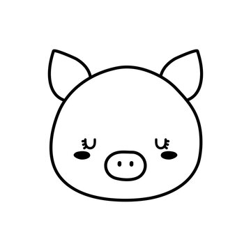 Cute pig face cartoon line style icon design, Animal zoo life nature and character theme Vector illustration