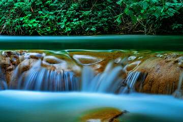 Colorful waterfall landscape. Gurleyik stream with long exposure, Mihaliccik, Eskisehir, Turkey.