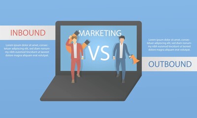 Inbound marketing and outbound marketing,business strategy for attracting customers using magnets and megaphone,online and offline marketing,concept Digital Marketing,Vector illustration.