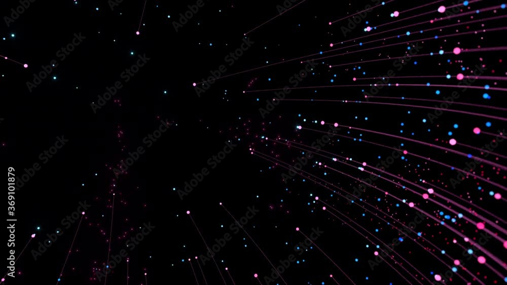 Poster glowing particles with trails, 3d rendering.