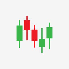 Candlestick chart icon. Stock marke exchange simbol. Green and red candlesticks. Vector illustration isolated on white background.