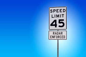 Speed Limit 45 Radar Enforced street sign