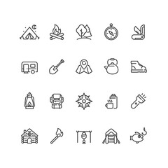 Set of camping icons in line style.