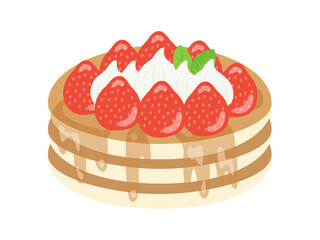 イチゴと生クリームのパンケーキのイラスト