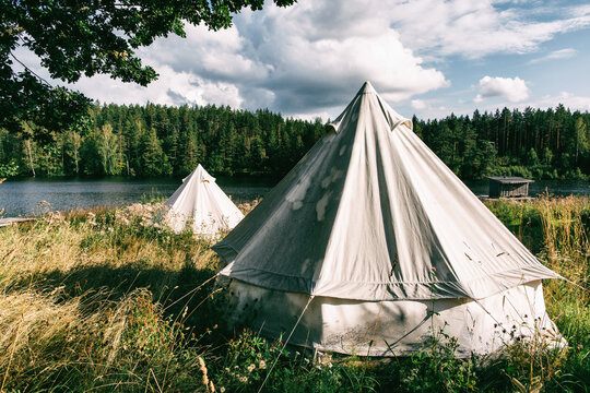 Small White Tipis in Wild Flower Meadow