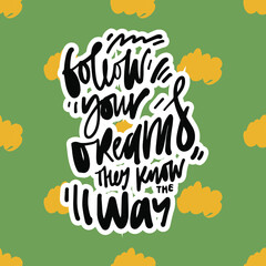 Positive quote. Hand lettering illustration for your design. Rainbow pattern.
