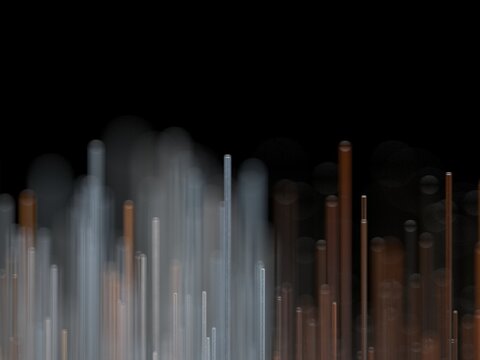 3d visualisation blurred background of crystal columns of red rolling in white on a black background. The volumetric diagram of the data.