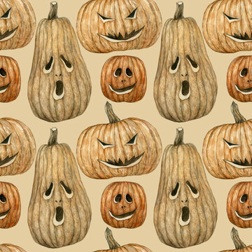 Seamless watercolor pumpkin background