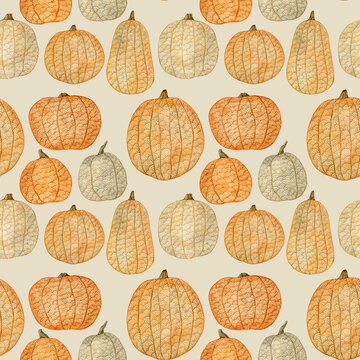 Seamless watercolor pumpkin background