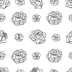 Seamless vector pattern of roses. Decoration print for wrapping, wallpaper, fabric, textile. Design for birthday, wedding, Valentine's Day, Mother's day, Women's Day and other holiday.