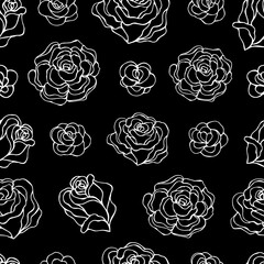 Seamless vector pattern of roses. Decoration print for wrapping, wallpaper, fabric, textile. Design for birthday, wedding, Valentine's Day, Mother's day, Women's Day and other holiday.