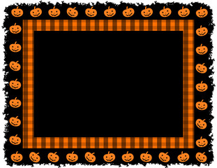 Halloween gingham patterned frame with pumpkin grunge border