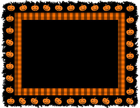 Halloween Gingham Patterned Frame With Pumpkin Grunge Border