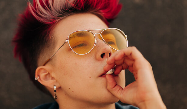 Real lesbian woman smoking