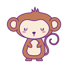 Cute monkey cartoon line and fill style icon design, Animal zoo life nature and character theme Vector illustration