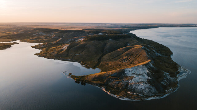aerial shot of a beautiful cliffs on the bank of the river in europe