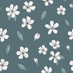 Seamless vector pattern of sakura flowers. Decoration print for wrapping, wallpaper, fabric, textile. Spring background.
