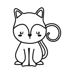 Cute cat cartoon line style icon design, Animal pet kitten domestic feline kitty mammal beautiful and portrait theme Vector illustration