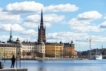 Fototapeta premium April 22, 2018. Stockholm, Sweden. Panorama of the historic center of Stockholm in clear weather.